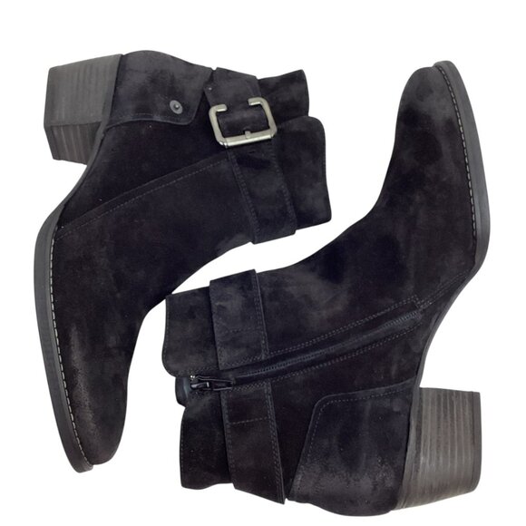 Paul Green Jano Moto Biker Womens 7.5 Suede Leather Ankle Boots Black - Picture 3 of 14